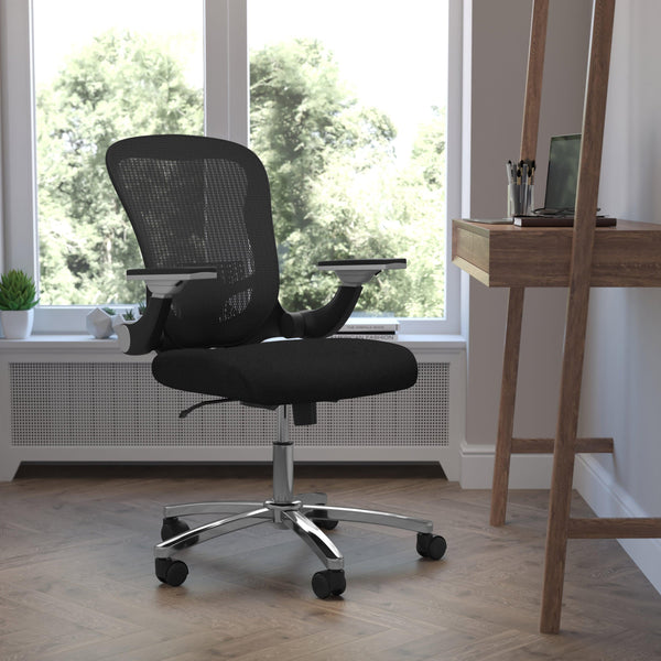 Mid-Back Black Mesh Ergonomic Office Chair with Height Adjustable Flip-Up Arms