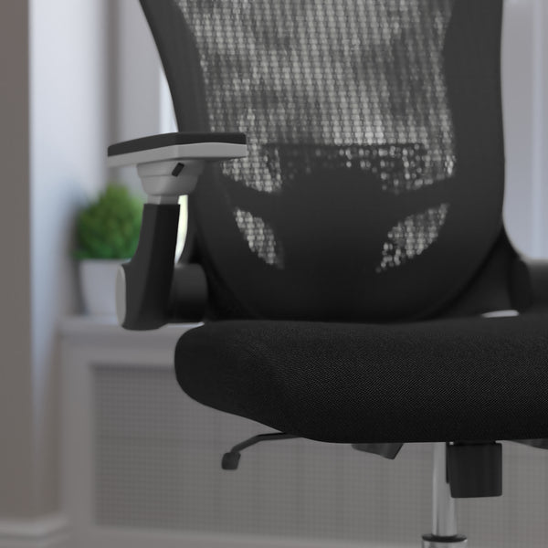 Mid-Back Black Mesh Ergonomic Office Chair with Height Adjustable Flip-Up Arms