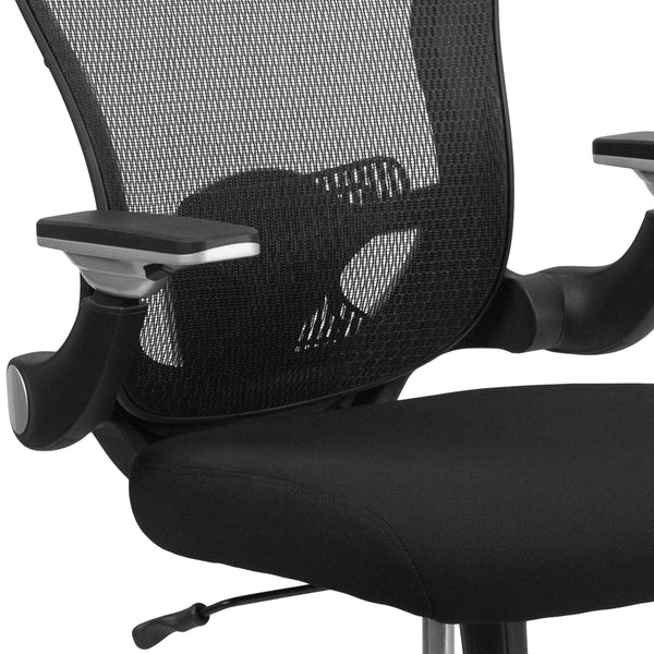 Mid-Back Black Mesh Ergonomic Office Chair with Height Adjustable Flip-Up Arms