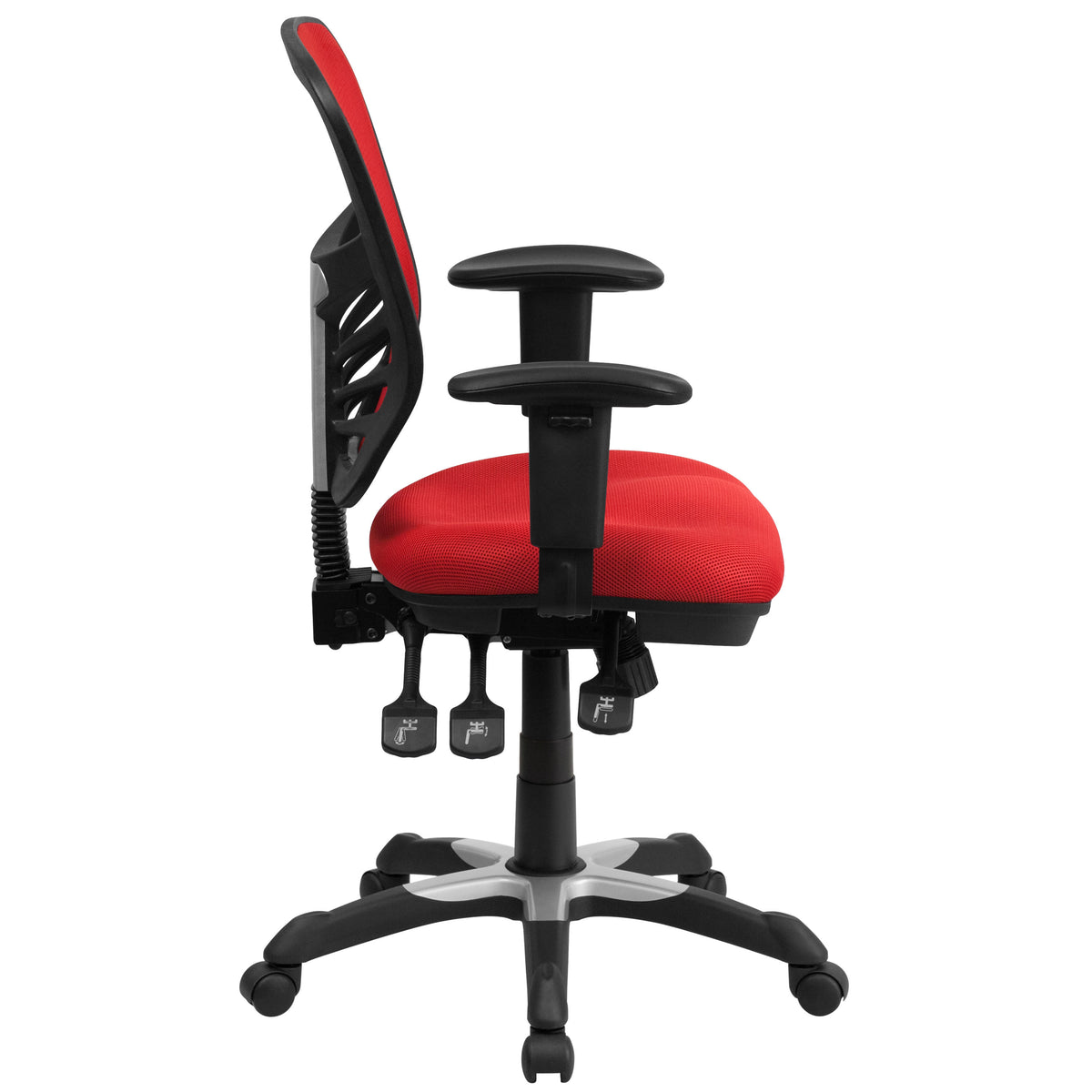 Red/Black Frame |#| Mid-Back Red Mesh Multifunction Ergonomic Office Chair with Adjustable Arms