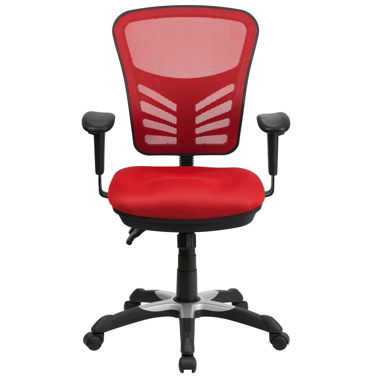 Red/Black Frame |#| Mid-Back Red Mesh Multifunction Ergonomic Office Chair with Adjustable Arms