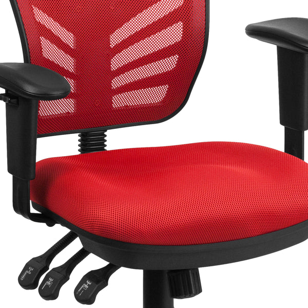 Red/Black Frame |#| Mid-Back Red Mesh Multifunction Ergonomic Office Chair with Adjustable Arms