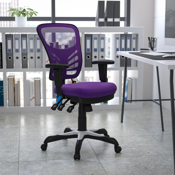 Purple/Black Frame |#| Mid-Back Purple Mesh Multifunction Ergonomic Office Chair with Adjustable Arms