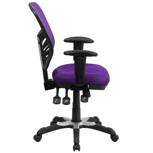 Purple/Black Frame |#| Mid-Back Purple Mesh Multifunction Ergonomic Office Chair with Adjustable Arms