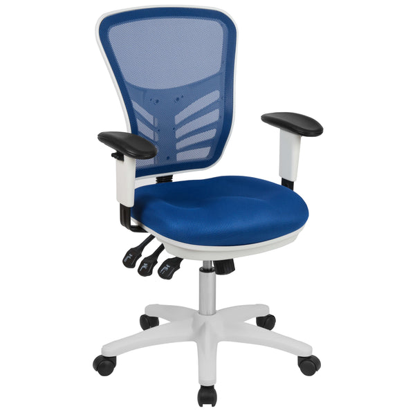 Blue Mesh/White Frame |#| Mid-Back Blue Mesh/White FrameMultifunction Ergonomic Office Chair with Arms