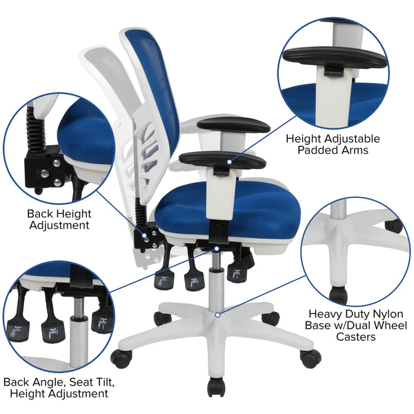 Blue Mesh/White Frame |#| Mid-Back Blue Mesh/White FrameMultifunction Ergonomic Office Chair with Arms