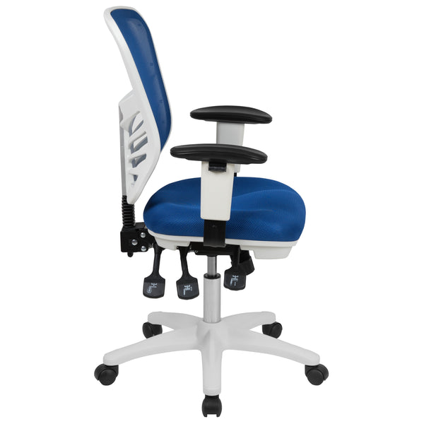 Blue Mesh/White Frame |#| Mid-Back Blue Mesh/White FrameMultifunction Ergonomic Office Chair with Arms