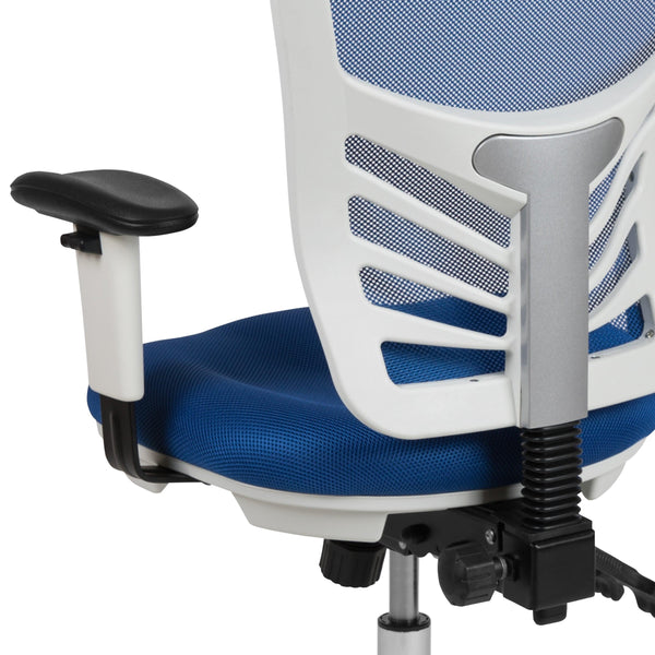 Blue Mesh/White Frame |#| Mid-Back Blue Mesh/White FrameMultifunction Ergonomic Office Chair with Arms