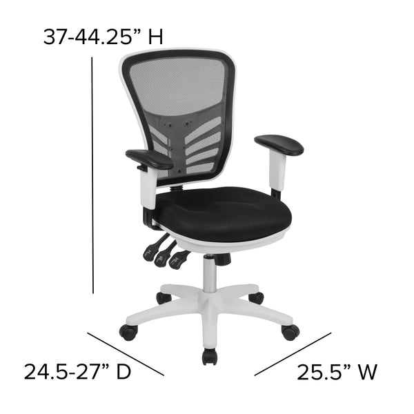 Black Mesh/White Frame |#| Mid-Back Black Mesh/White FrameMultifunction Ergonomic Office Chair with Arms