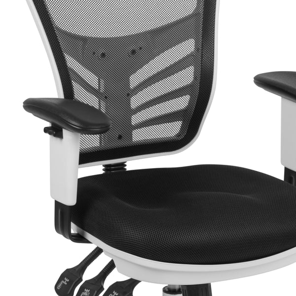 Black Mesh/White Frame |#| Mid-Back Black Mesh/White FrameMultifunction Ergonomic Office Chair with Arms