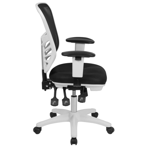 Black Mesh/White Frame |#| Mid-Back Black Mesh/White FrameMultifunction Ergonomic Office Chair with Arms