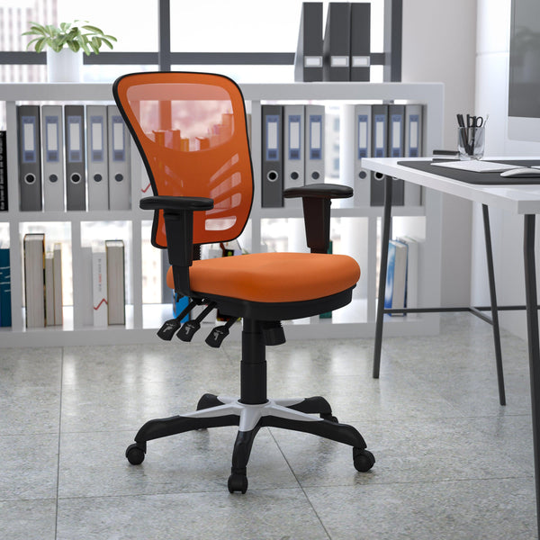 Orange/Black Frame |#| Mid-Back Orange Mesh Multifunction Ergonomic Office Chair with Adjustable Arms