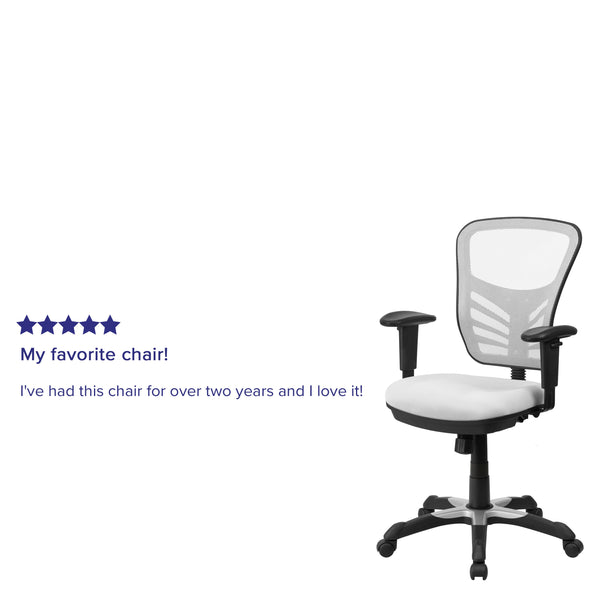 White/Black Frame |#| Mid-Back White Mesh Multifunction Ergonomic Office Chair with Adjustable Arms