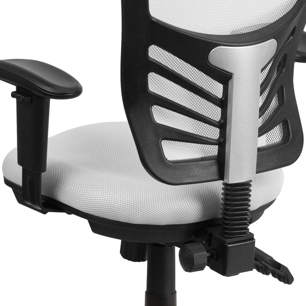 White/Black Frame |#| Mid-Back White Mesh Multifunction Ergonomic Office Chair with Adjustable Arms