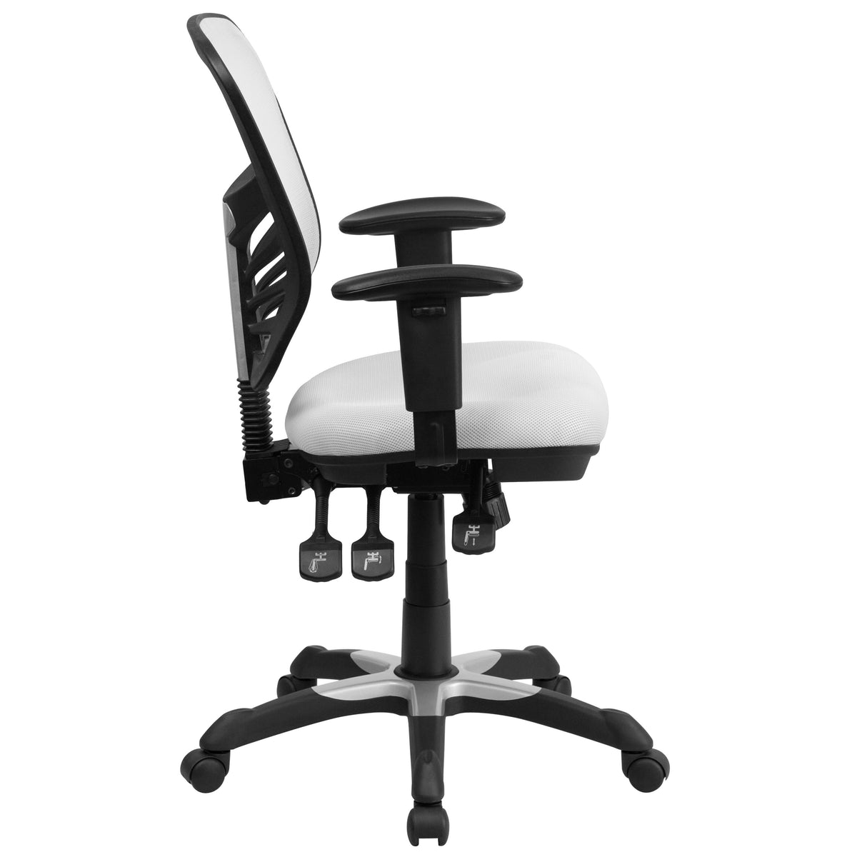 White/Black Frame |#| Mid-Back White Mesh Multifunction Ergonomic Office Chair with Adjustable Arms