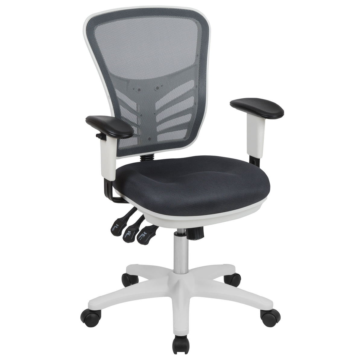 Dark Gray Mesh/White Frame |#| Mid-Back Dark Gray Mesh/White FrameMultifunction Ergonomic Office Chair w/ Arms