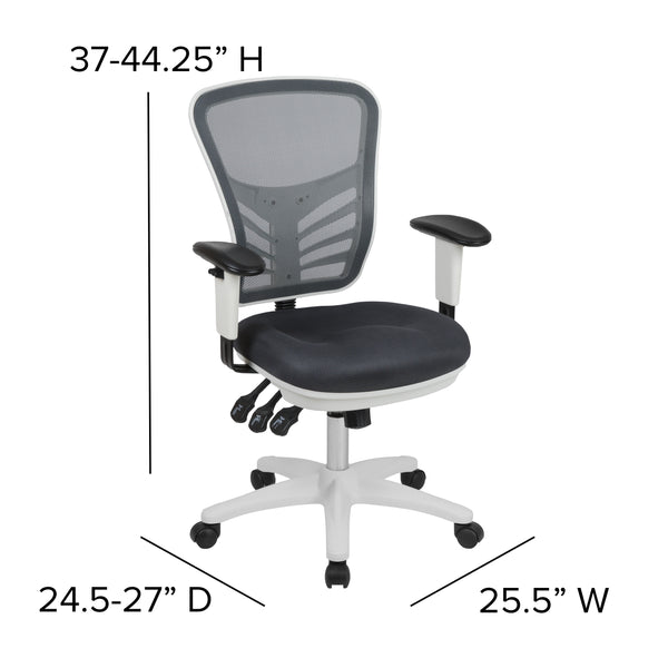 Dark Gray Mesh/White Frame |#| Mid-Back Dark Gray Mesh/White FrameMultifunction Ergonomic Office Chair w/ Arms