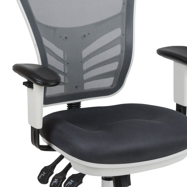 Dark Gray Mesh/White Frame |#| Mid-Back Dark Gray Mesh/White FrameMultifunction Ergonomic Office Chair w/ Arms