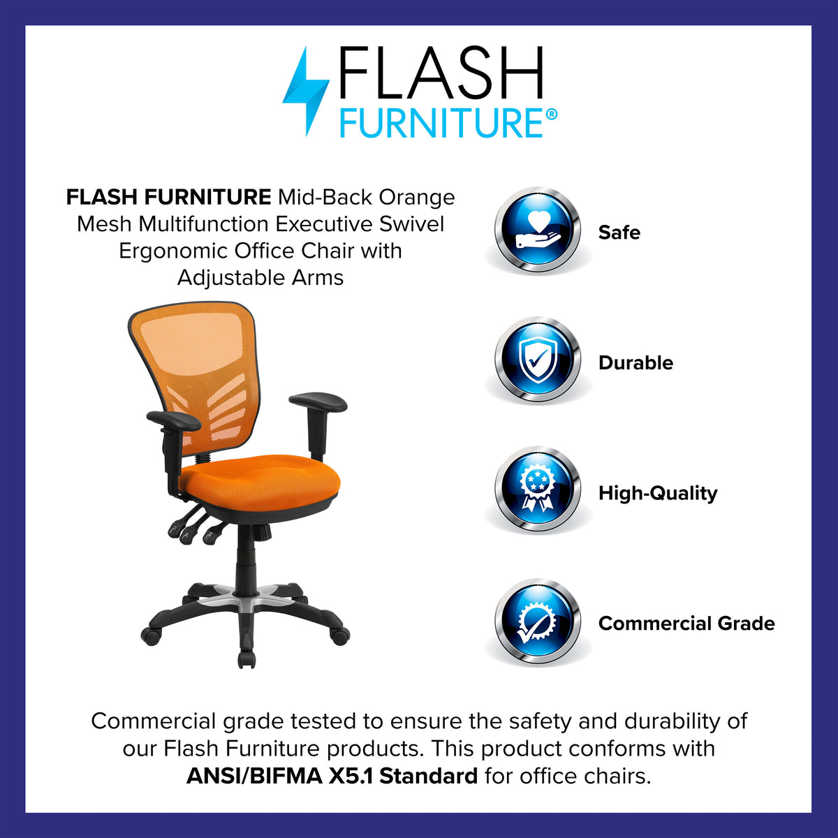 Orange/Black Frame |#| Mid-Back Orange Mesh Multifunction Ergonomic Office Chair with Adjustable Arms