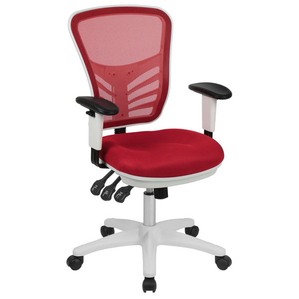 Red Mesh/White Frame |#| Mid-Back Red Mesh/White FrameMultifunction Ergonomic Office Chair with Arms