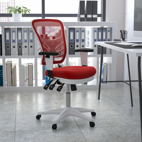 Red Mesh/White Frame |#| Mid-Back Red Mesh/White FrameMultifunction Ergonomic Office Chair with Arms