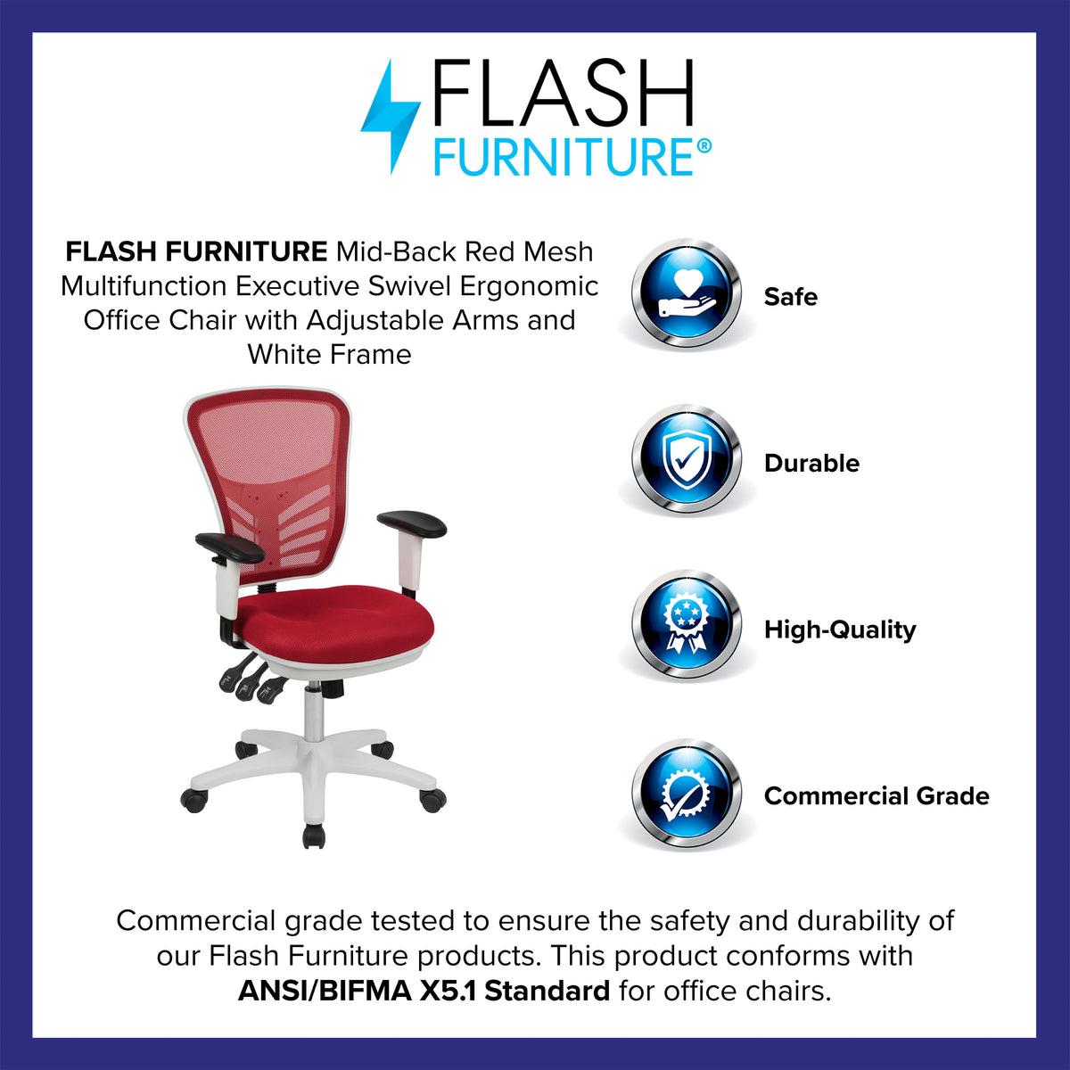 Red Mesh/White Frame |#| Mid-Back Red Mesh/White FrameMultifunction Ergonomic Office Chair with Arms