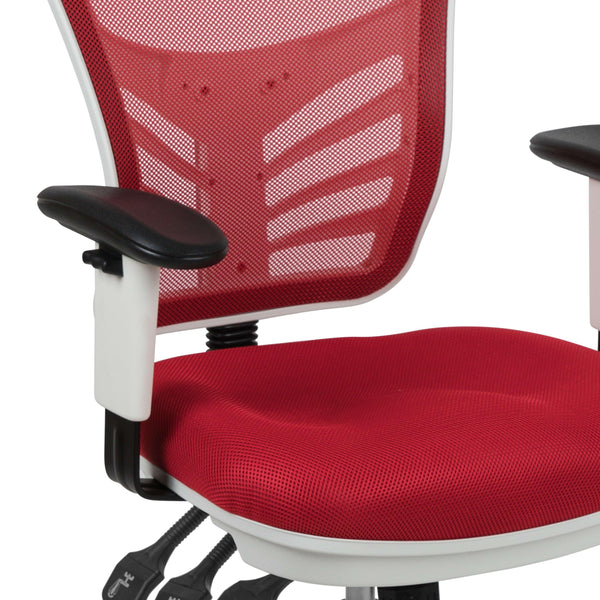 Red Mesh/White Frame |#| Mid-Back Red Mesh/White FrameMultifunction Ergonomic Office Chair with Arms