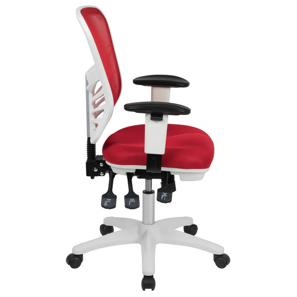 Red Mesh/White Frame |#| Mid-Back Red Mesh/White FrameMultifunction Ergonomic Office Chair with Arms