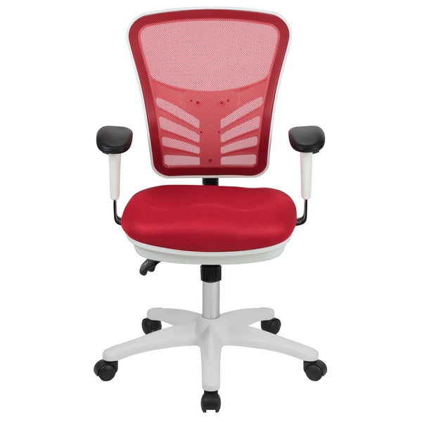 Red Mesh/White Frame |#| Mid-Back Red Mesh/White FrameMultifunction Ergonomic Office Chair with Arms