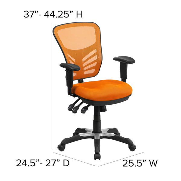 Orange/Black Frame |#| Mid-Back Orange Mesh Multifunction Ergonomic Office Chair with Adjustable Arms