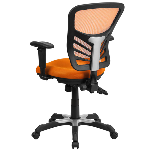 Orange/Black Frame |#| Mid-Back Orange Mesh Multifunction Ergonomic Office Chair with Adjustable Arms