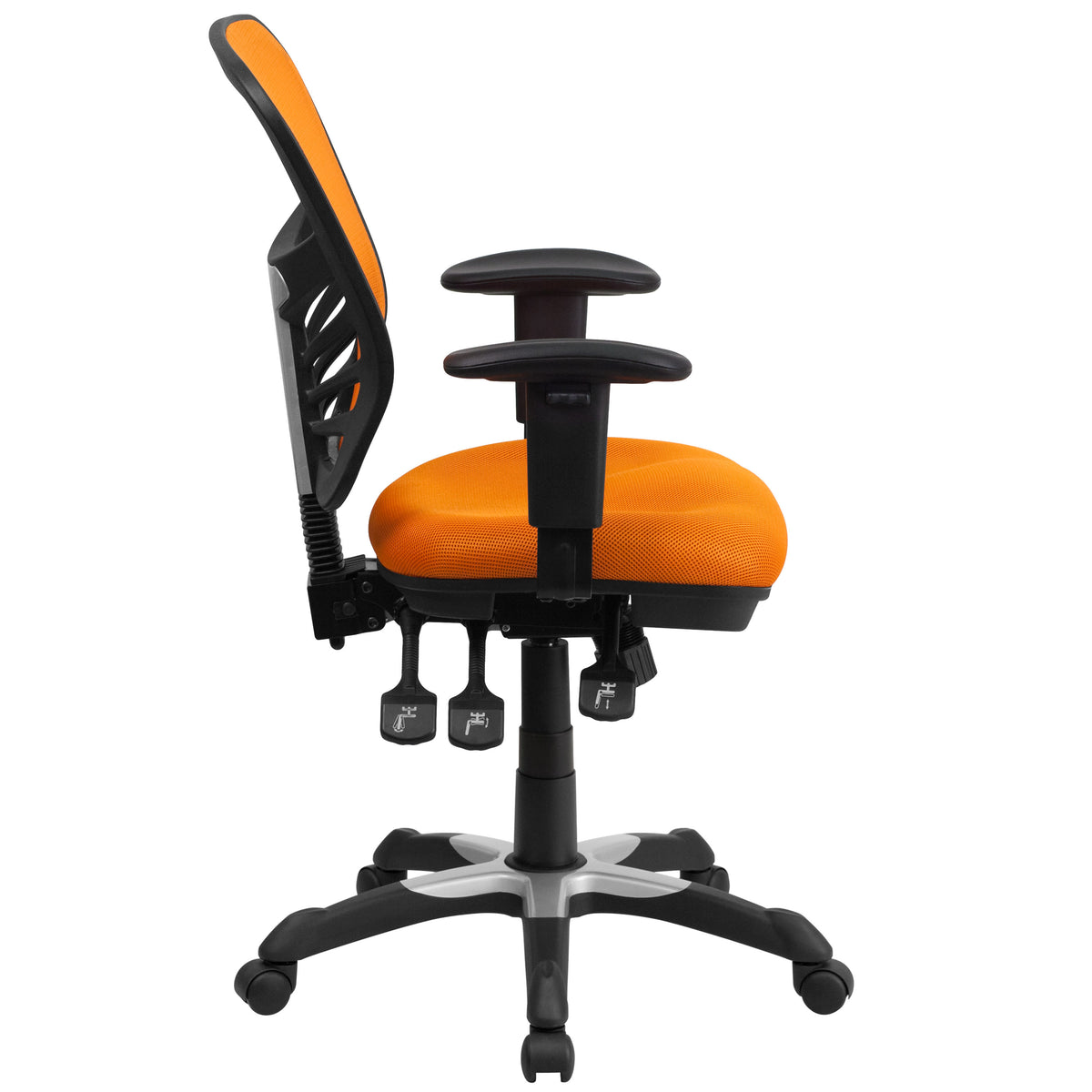 Orange/Black Frame |#| Mid-Back Orange Mesh Multifunction Ergonomic Office Chair with Adjustable Arms