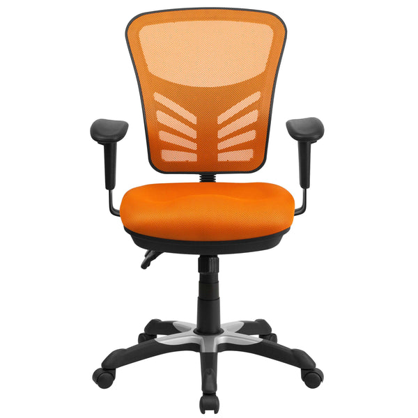 Orange/Black Frame |#| Mid-Back Orange Mesh Multifunction Ergonomic Office Chair with Adjustable Arms