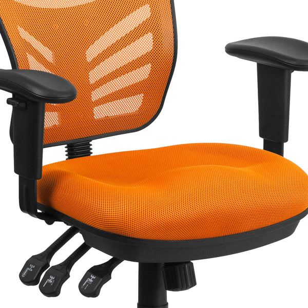 Orange/Black Frame |#| Mid-Back Orange Mesh Multifunction Ergonomic Office Chair with Adjustable Arms