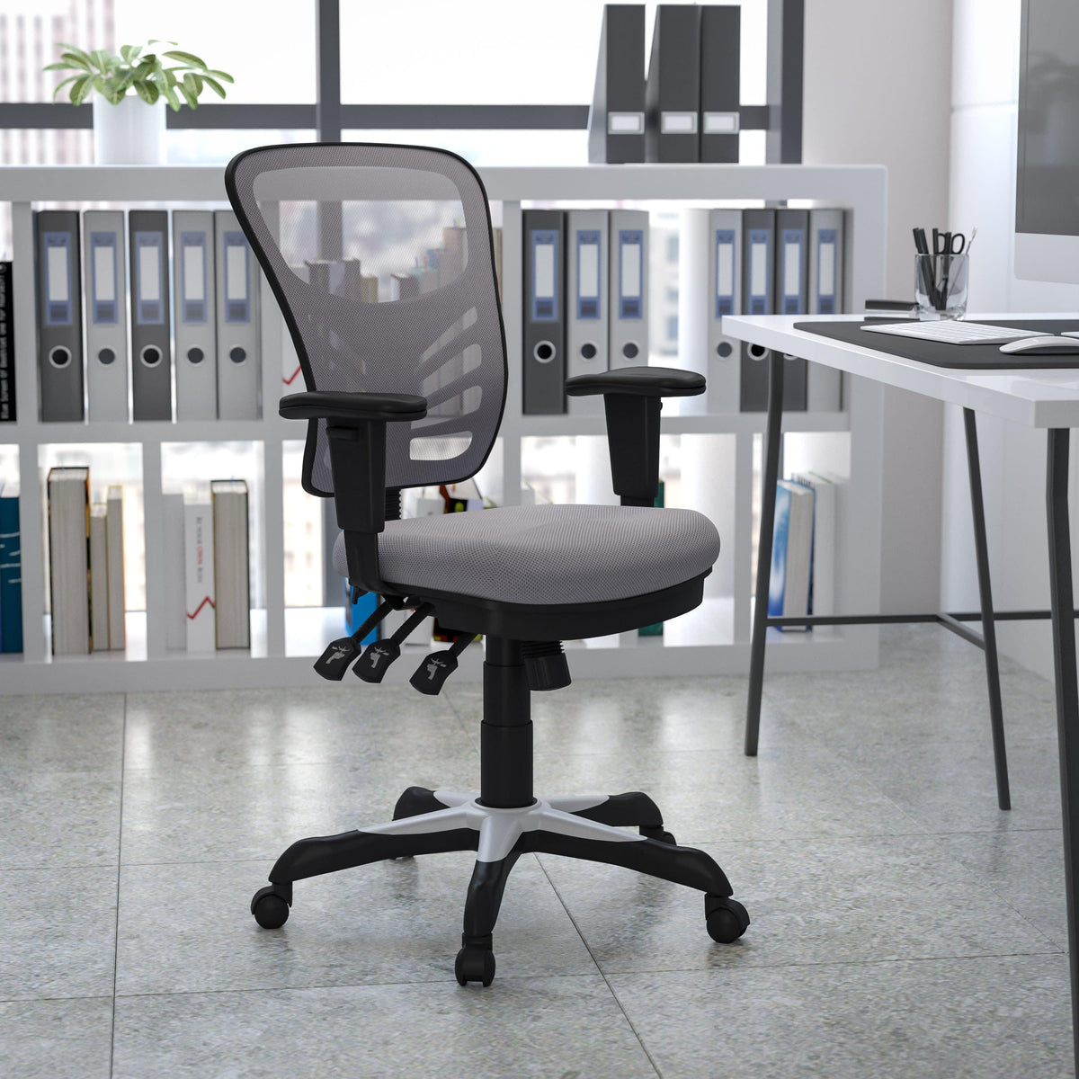 Gray/Black Frame |#| Mid-Back Gray Mesh Multifunction Ergonomic Office Chair with Adjustable Arms