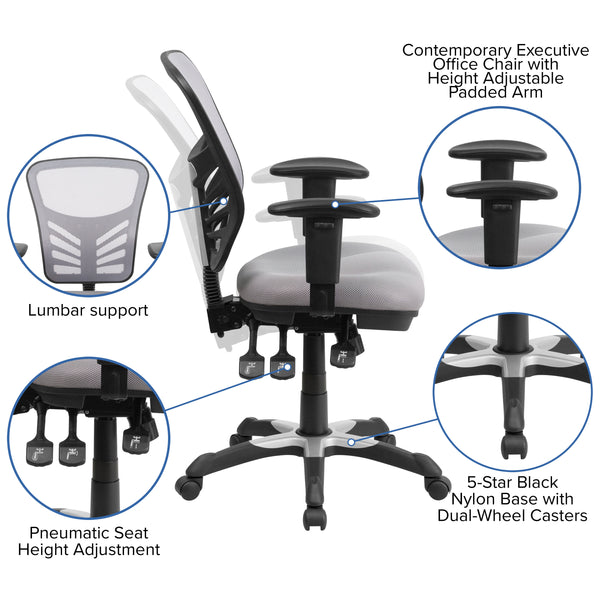 Gray/Black Frame |#| Mid-Back Gray Mesh Multifunction Ergonomic Office Chair with Adjustable Arms