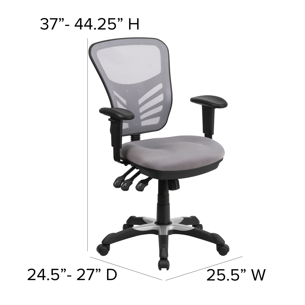 Gray/Black Frame |#| Mid-Back Gray Mesh Multifunction Ergonomic Office Chair with Adjustable Arms