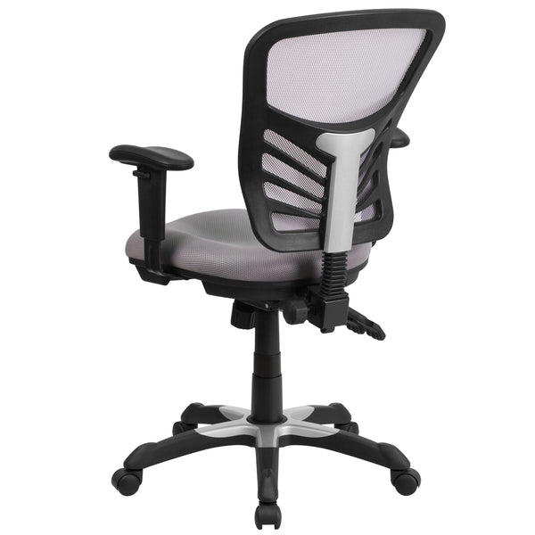 Gray/Black Frame |#| Mid-Back Gray Mesh Multifunction Ergonomic Office Chair with Adjustable Arms