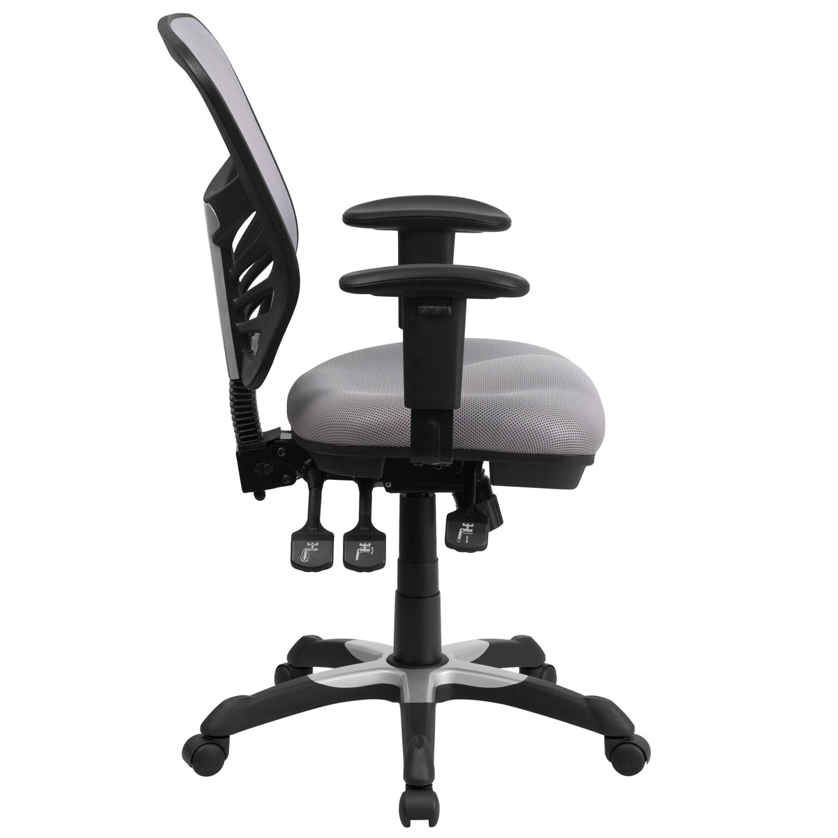 Gray/Black Frame |#| Mid-Back Gray Mesh Multifunction Ergonomic Office Chair with Adjustable Arms