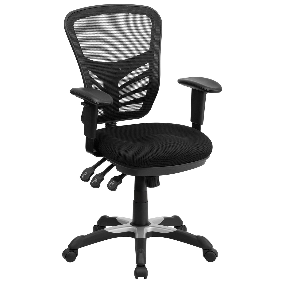 Black/Black Frame |#| Mid-Back Black Mesh Multifunction Ergonomic Office Chair with Adjustable Arms