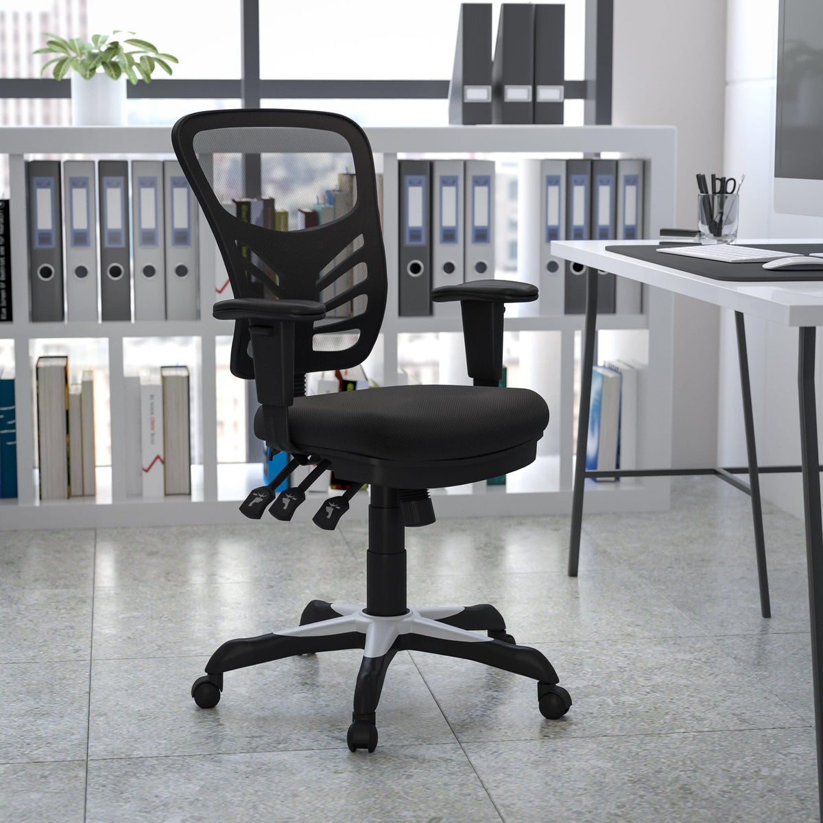 Black/Black Frame |#| Mid-Back Black Mesh Multifunction Ergonomic Office Chair with Adjustable Arms