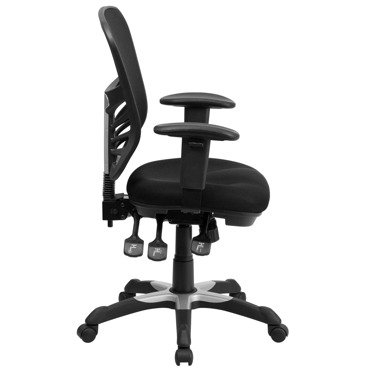 Black/Black Frame |#| Mid-Back Black Mesh Multifunction Ergonomic Office Chair with Adjustable Arms