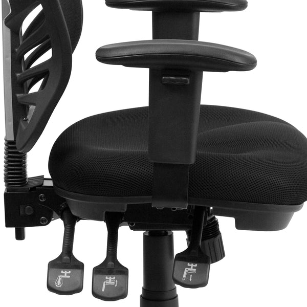 Black/Black Frame |#| Mid-Back Black Mesh Multifunction Ergonomic Office Chair with Adjustable Arms