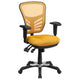 Yellow-Orange/Black Frame |#| Mid-Back Yellow-Orange Mesh Multifunction Ergonomic Office Chair-Adjustable Arms