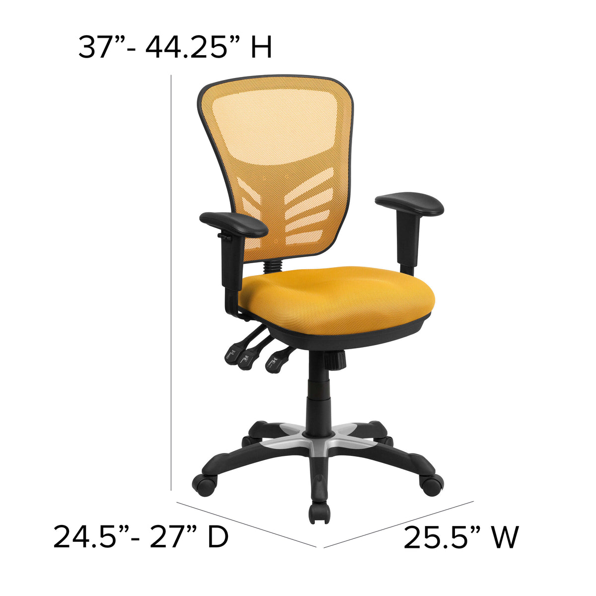 Yellow-Orange/Black Frame |#| Mid-Back Yellow-Orange Mesh Multifunction Ergonomic Office Chair-Adjustable Arms