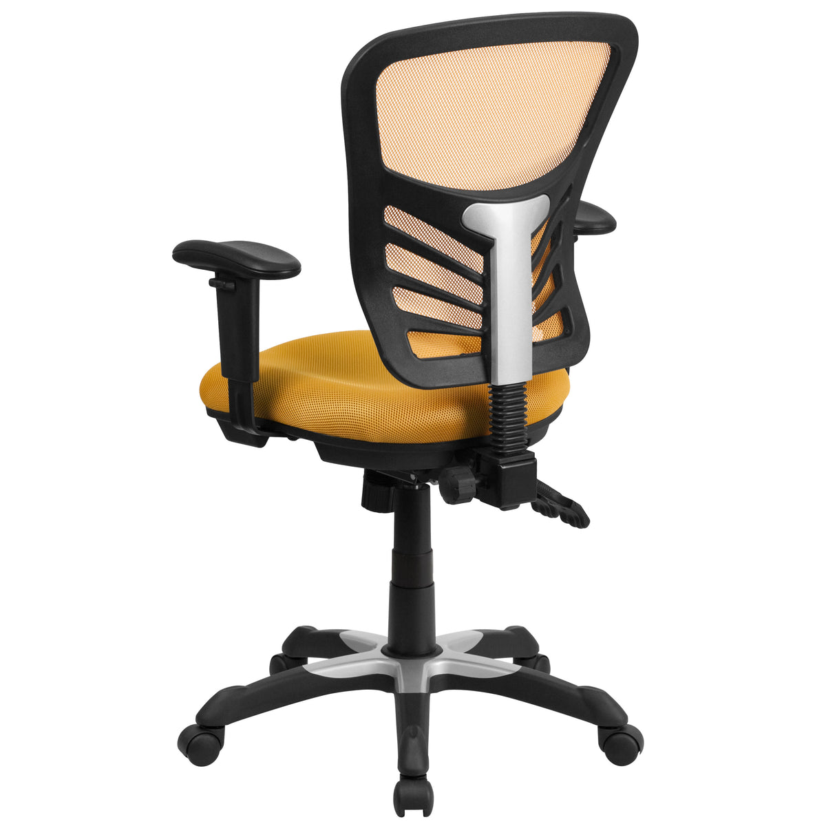 Yellow-Orange/Black Frame |#| Mid-Back Yellow-Orange Mesh Multifunction Ergonomic Office Chair-Adjustable Arms