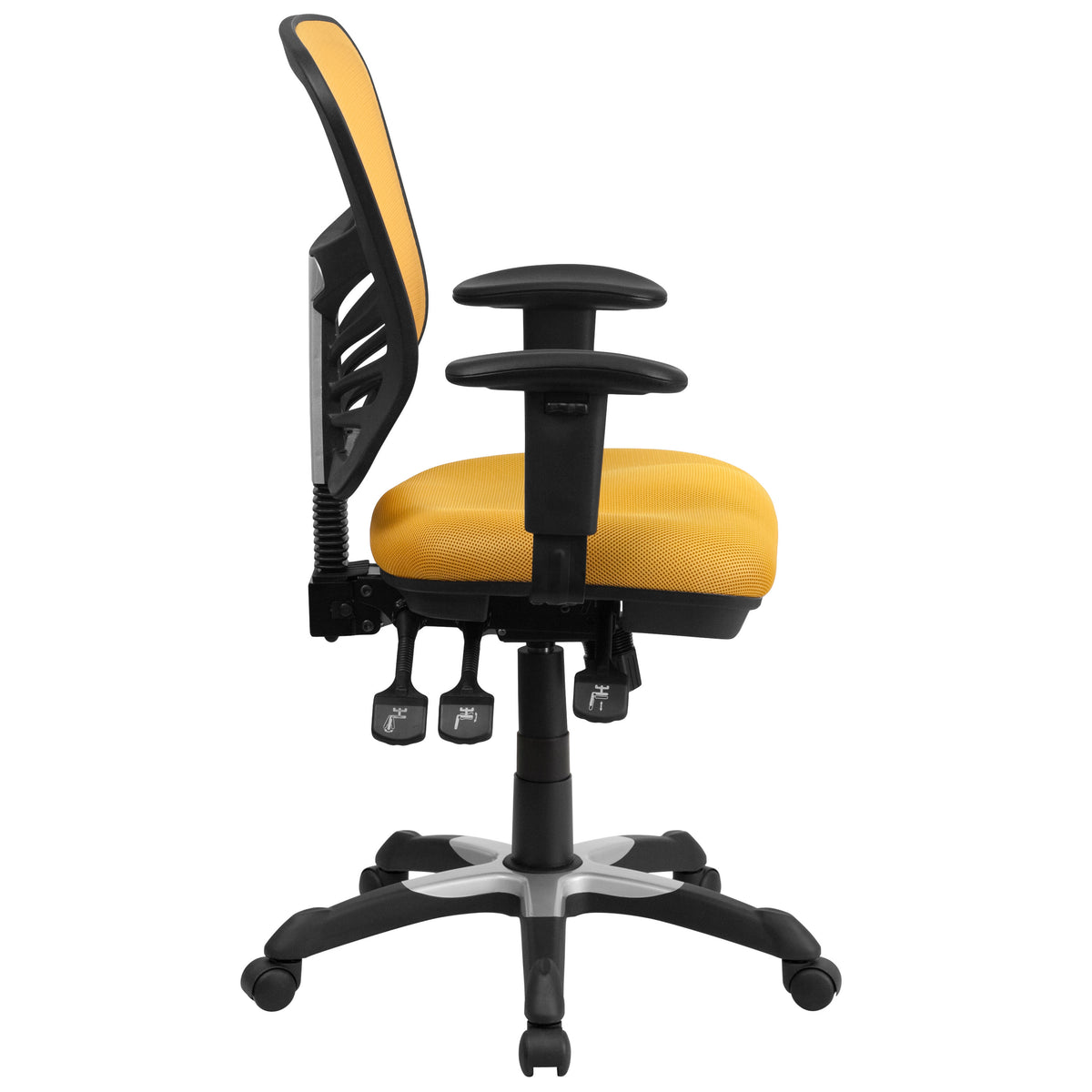 Yellow-Orange/Black Frame |#| Mid-Back Yellow-Orange Mesh Multifunction Ergonomic Office Chair-Adjustable Arms