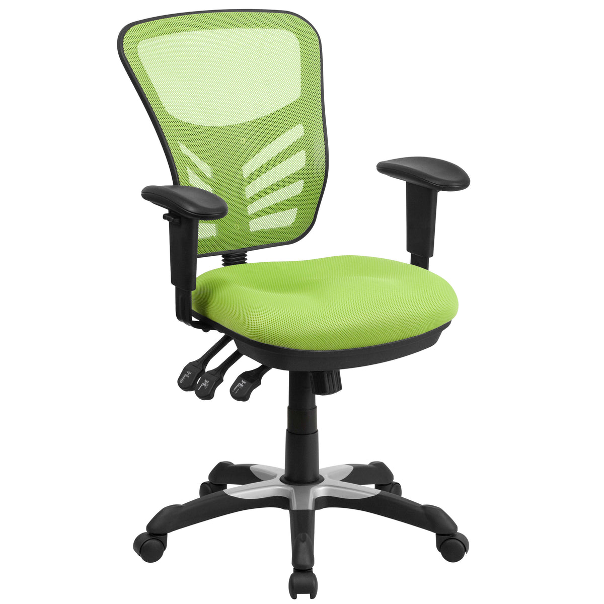 Green/Black Frame |#| Mid-Back Green Mesh Multifunction Ergonomic Office Chair with Adjustable Arms