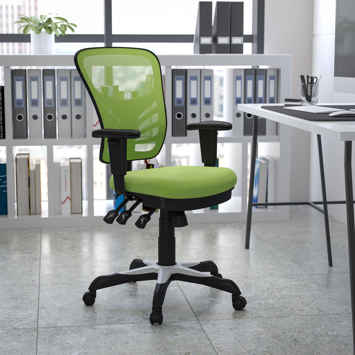 Green/Black Frame |#| Mid-Back Green Mesh Multifunction Ergonomic Office Chair with Adjustable Arms