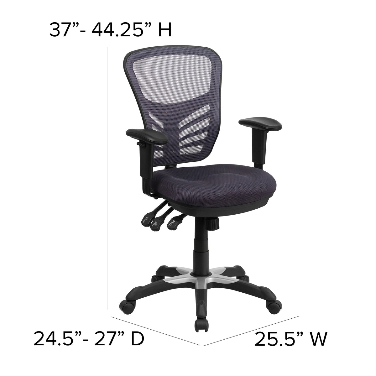 Dark Gray/Black Frame |#| Mid-Back Dk Gray Mesh Multifunction Ergonomic Office Chair with Adjustable Arms